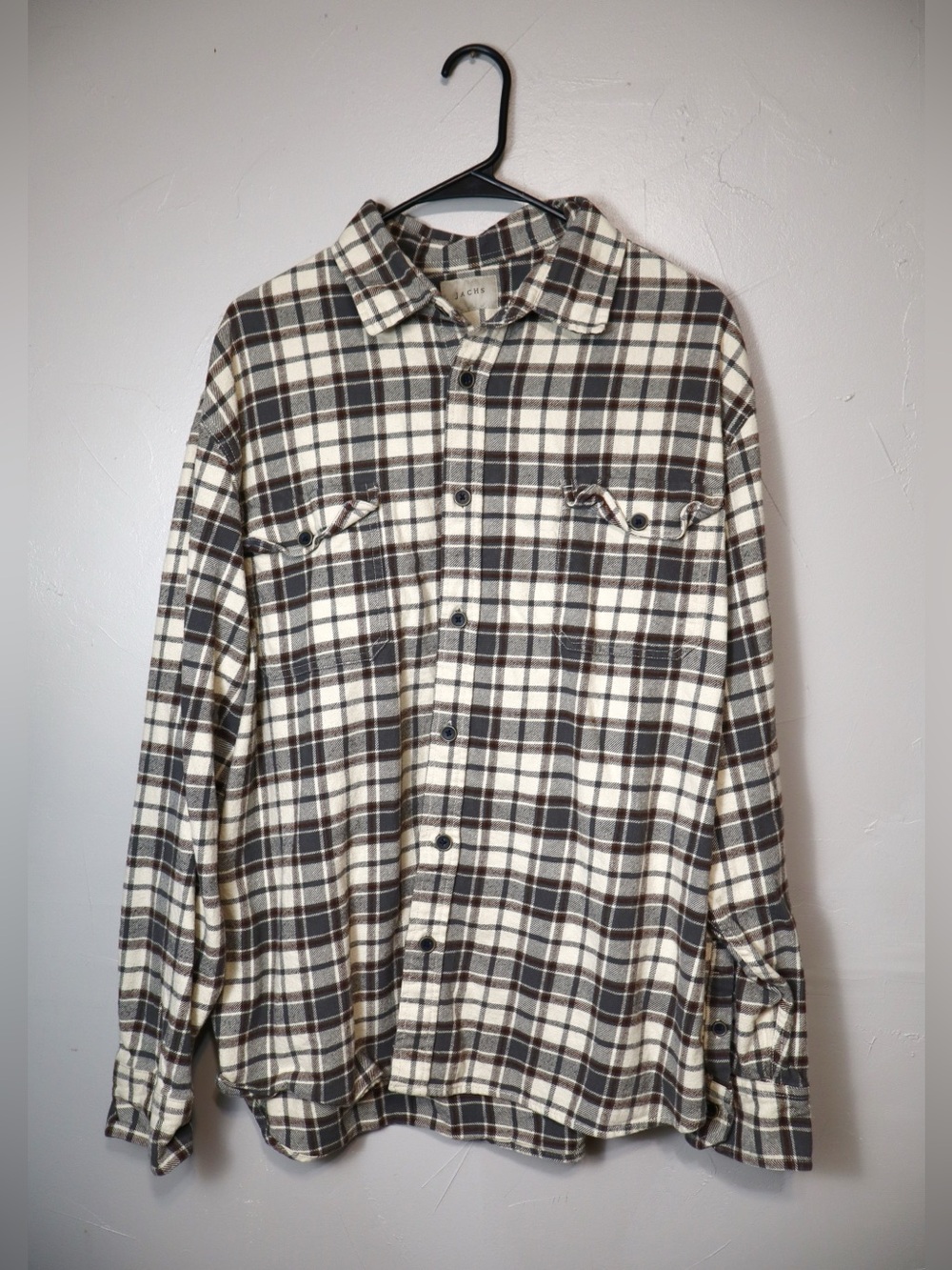 Jachs Blue + Cream Plaid Button Down Heavy Shacket Shirt 100% Cotton